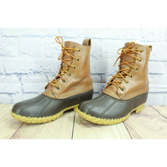 LL Bean 8" Unlined Ankle Duck Boots Round Toe Brown Leather Size 7 M - Picture 2 of 10